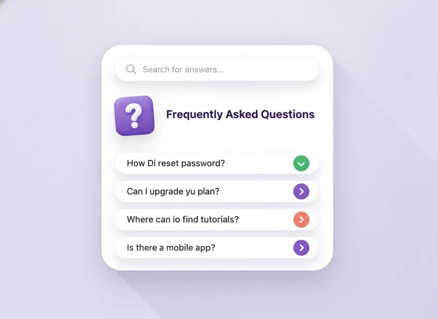 Help center with a search bar and frequently asked questions