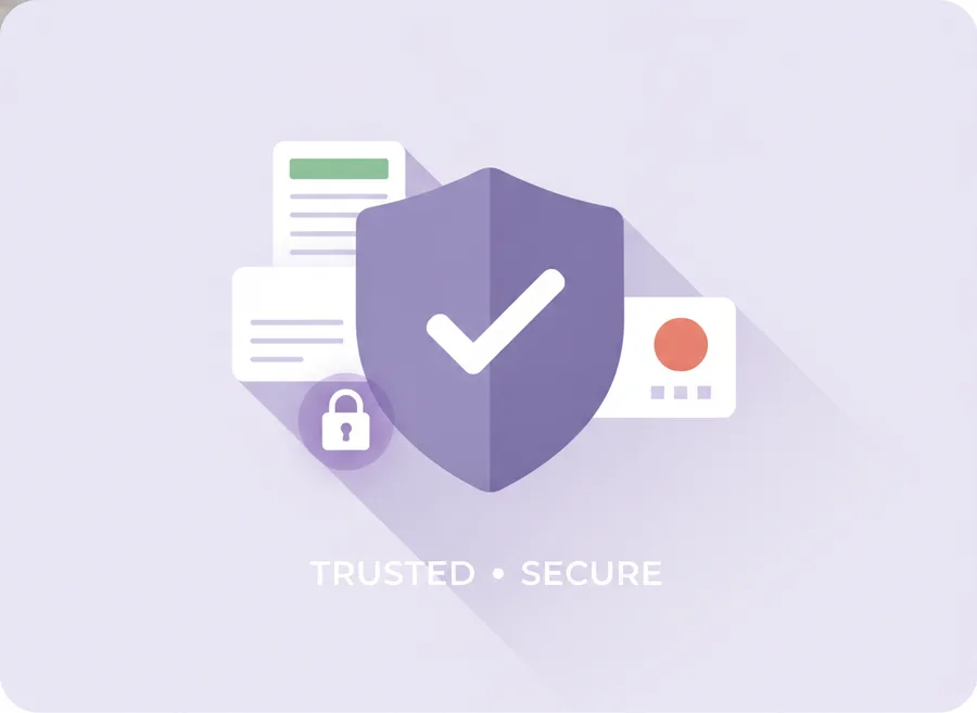 Data protection — a shield with a checkmark and a padlock